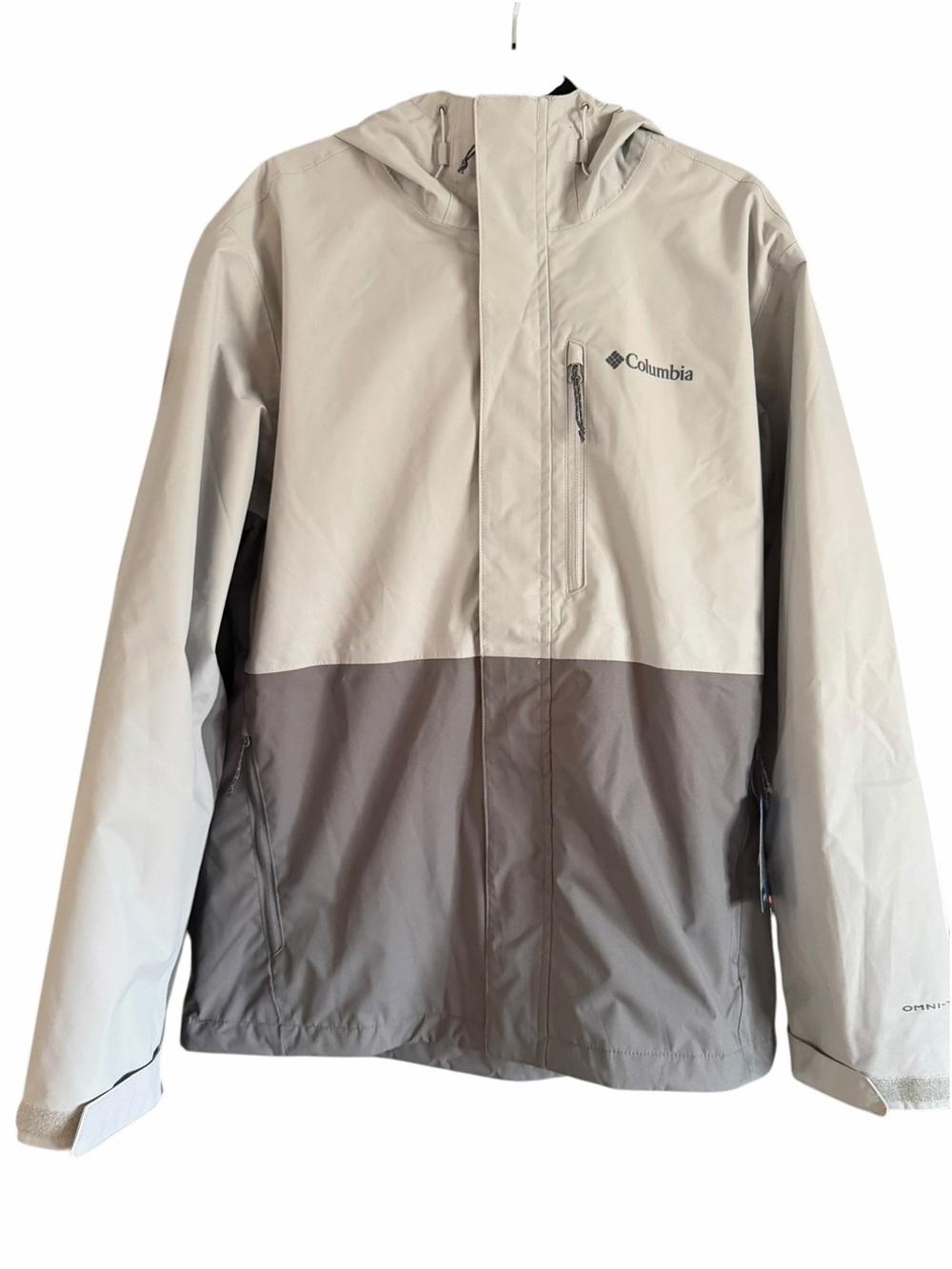 Columbia men’s Two-Tone Hooded Rain Jacket - Light Gray/Charcoal